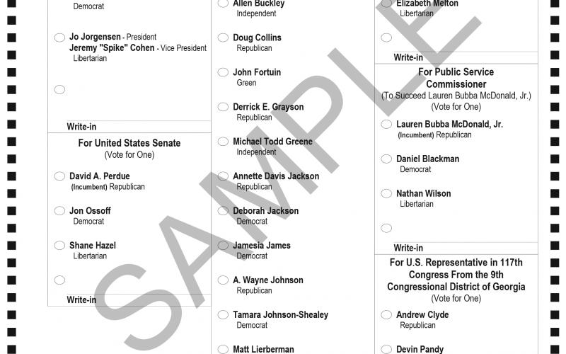 The Franklin County Elections and Registration Office released the sample ballot for the Nov. 3 general election.