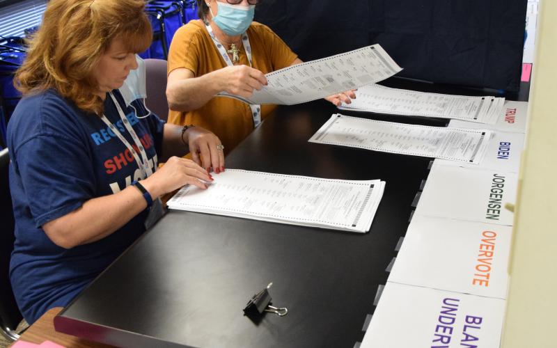 Poll workers began the task Friday of recounting by hand 10,765 votes cast Nov. 3 in Franklin County for U.S. President.