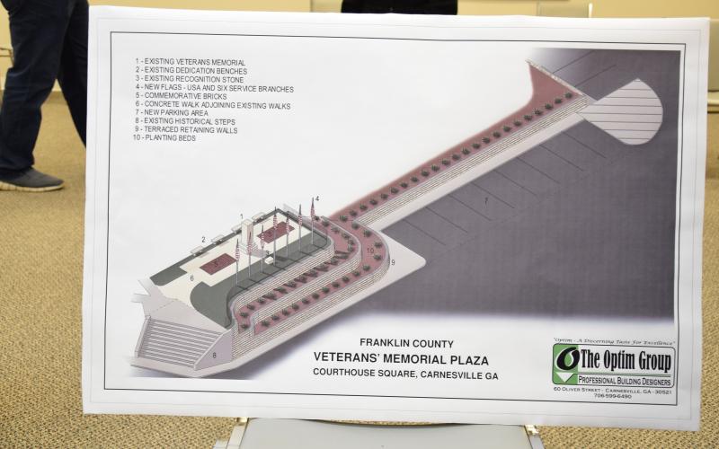 Franklin County Commissioners voted to proceed with a plan for a Veterans’ Memorial Plaza on the Courthouse Square in Carnesville.
