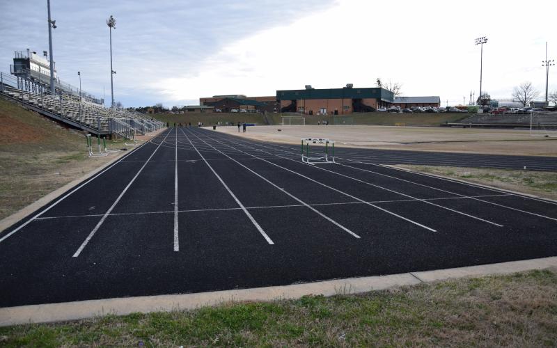 Renovations planned for Ed Bryant Stadium to be funded by an extension of the SPLOST for schools will include reconfiguring the sprint lanes on the track, along with resurfacing the track. (Photo by Scoggins)