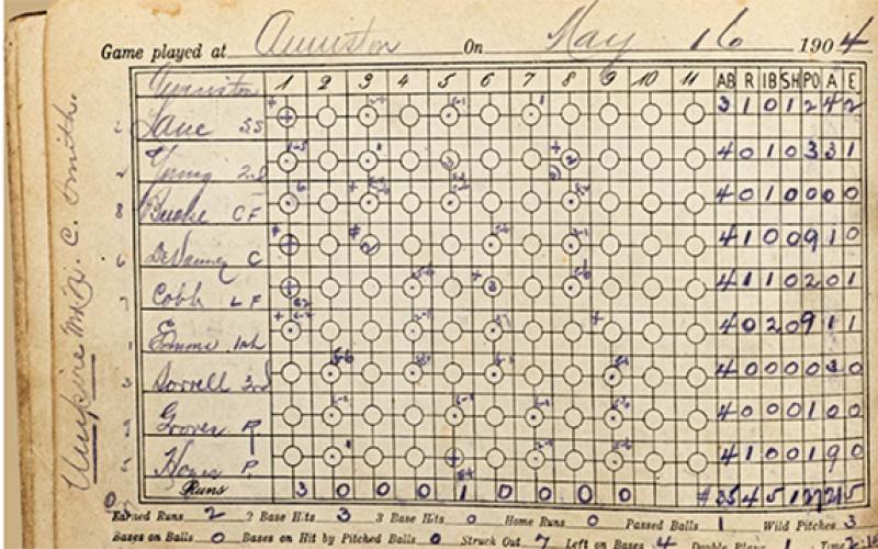 A 1904 home scorebook for the Anniston, Ala., Noblemen, with some of the first professional baseball games in Ty Cobb's career, will be on display at the Ty Cobb Museum in Royston beginning Dec. 18.