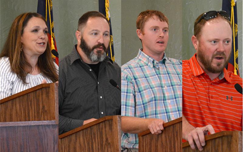 Franklin County District 3 candidates Elizabeth Busby and Chris Snider and District 4 candidates Cole Roper and Josh Smith participated in a candidate forum Saturday in Franklin Springs.