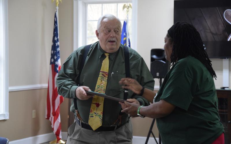 The City of Carnesville held a luncheon reception Thursday to honor Mayor Harris Little and Council Member Sid Ginn, each of whom will be retiring from the city at the end of the year.
