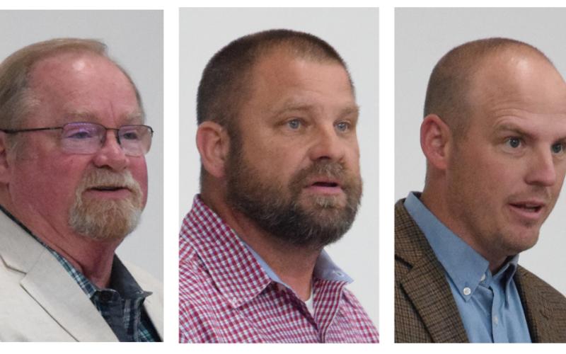 Candidates for the District 2 seat on the Franklin County Board of Commissioners – (from left) Mark Sewell, Cory Pulliam and Sam Freeman – took part in a Republican Party candidates’ forum March 23 at Franklin County High School.
