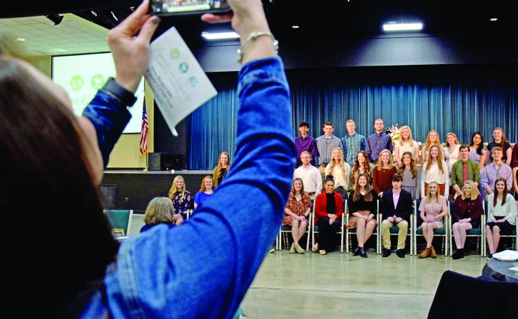 The honor graduates for the Franklin County High School Class of 2020 posed for photos after being honored Friday at the annual Franklin County Chamber of Commerce Honors Breakfast. (Photo by Scoggins)