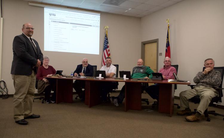 The new Assistant Superintendent of Operations Carl Dekker, who began the job Monday, introduced to the Board of Education at their Monday night meeting. “I am excited to be here in Franklin County,” Dekker told the board (Photo by Raese).