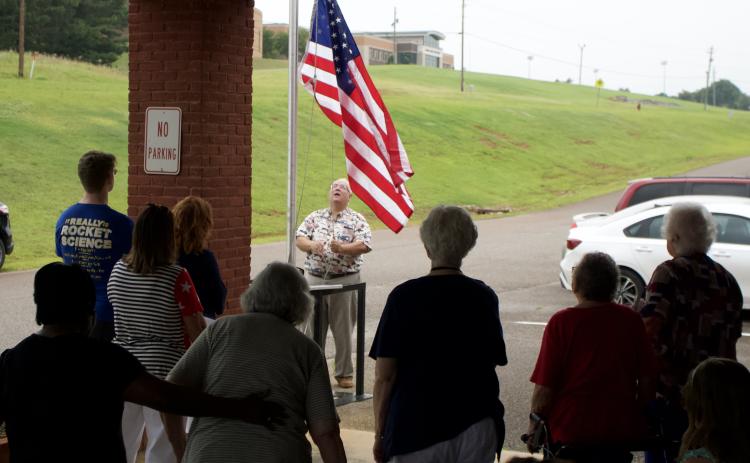 CARNESVILLE – A new U.S. flag is raised last week over the Franklin County Senior Center as part of Flag Day ceremonies. Royston Chapter 251 of WoodmenLife hosted a pair of Flag Day ceremonies June 14, one at the senior center and one at the former Carnesville Elementary School. 