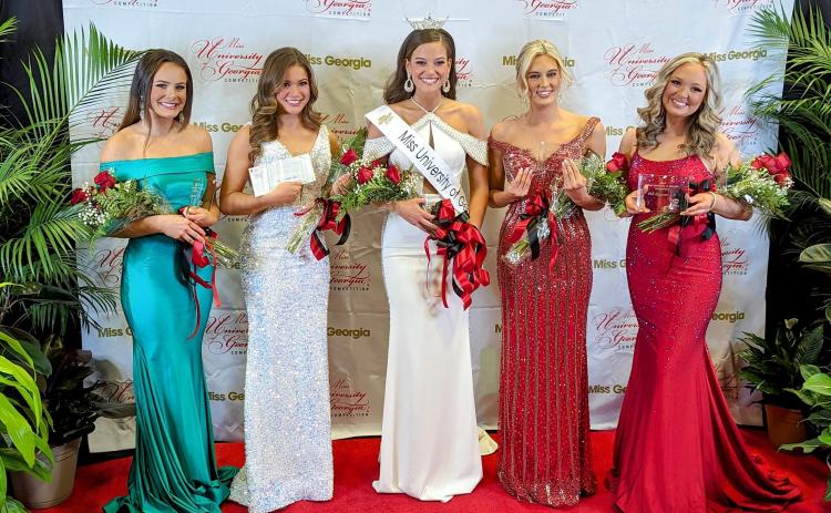 Franklin County native Carson Bridges (center) poses with her court after winning the Miss University of Georgia pageant. (Photos courtesy of the Miss UGA Competition)